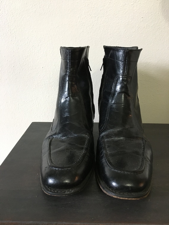 Vintage 80s/90s Leather Boots Florsheim Black Bea… - image 1