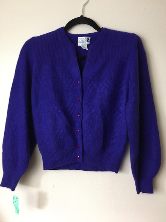 Vintage 1980s Cardigan Sweater Power Purple lambs… - image 1