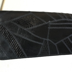 Vintage 1970s Design By Veron Genuine Snakeskin Patchwork Crossbody Clutch Multi Pocket Purse