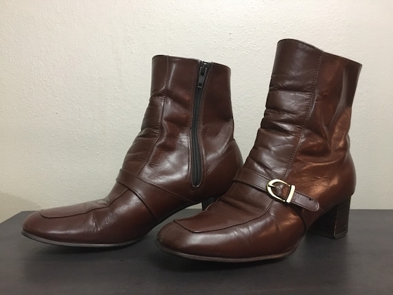 Vintage 1980s Ankle Boots Selby Leather Reddish B… - image 1