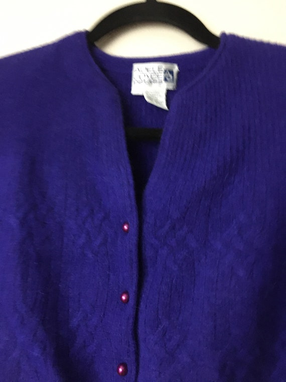 Vintage 1980s Cardigan Sweater Power Purple lambs… - image 2