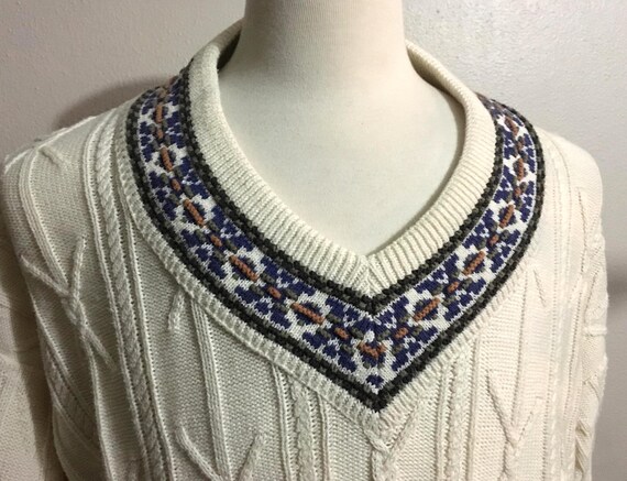 Vintage 1970s Pendleton Country Traditionals Cable Knit Sweater Repeating "X" Najavo Southwestern (L)