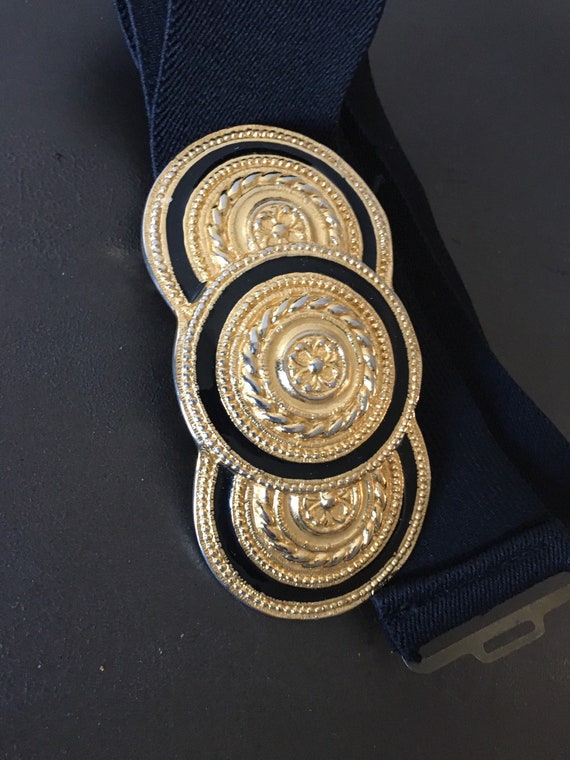 Vintage 70’s Gold Embossed Metal Coin Stretch Belt Vintage Gold Tone Coin Belt: 1970s Medallion Chain, Faux  main image 2
