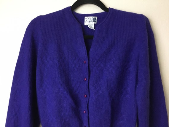 Vintage 1980s Cardigan Sweater Power Purple lambs… - image 3