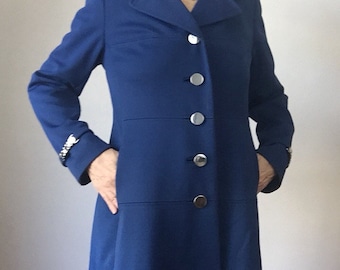 Vintage 1970s Coat Mod Trench Rain Outerwear Blue All Weather Designer Voyager West Youthcraft, size M/L Decadence Fashion Womenswear