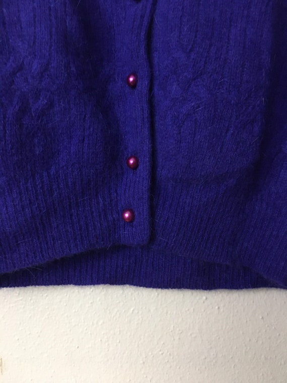 Vintage 1980s Cardigan Sweater Power Purple lambs… - image 5