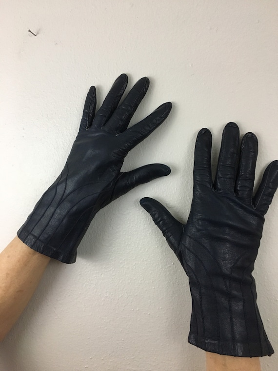 Vintage 1960s Leather Gloves Black Mod Driving Glo