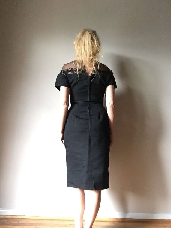 Vintage 1960s Dress Black Cotton Sheen Cocktail E… - image 5