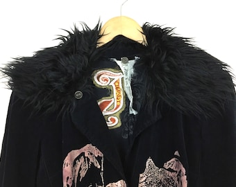 Vintage Johnny Was 2000s Coat Cotton Corduroy Embroidered Floral Size S/M Decadencefashion womenswear