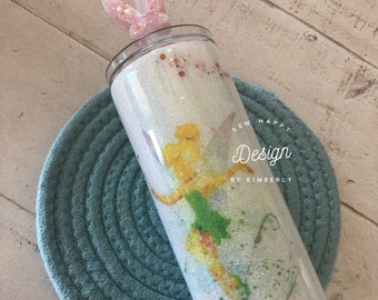 Tinker Bell inspired watercolor tumbler with optional personalization