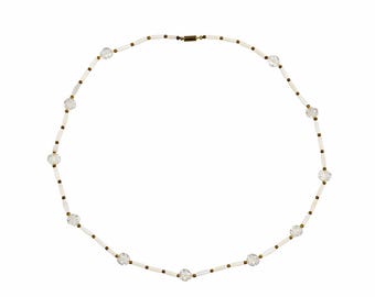 Vintage weiße Perlen & Kristall Halskette | Mid-Century Minimalist Schmuck