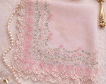 Reines Rosa Floral Taschentuch : Bestickte Bogengang Hochzeit Andenken