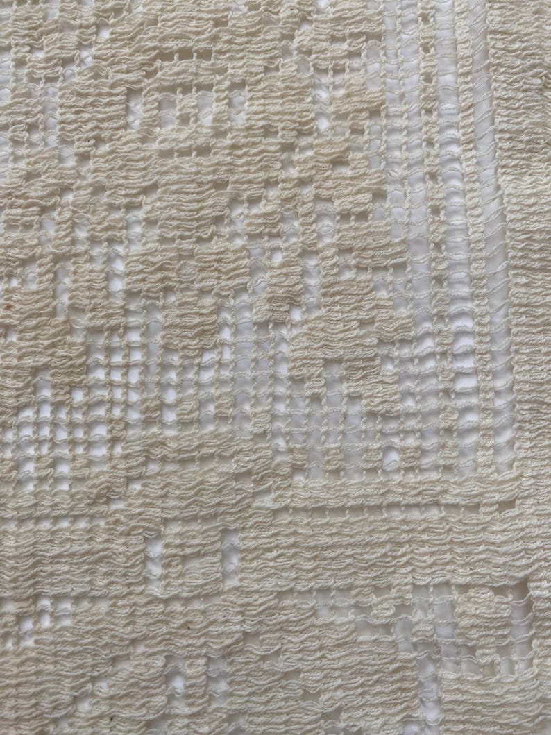 Filet Textile Antique Filet Lace Panel – Handmade Cotton Architectural Textile, C ...