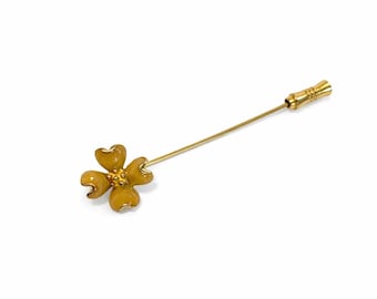 Vintage goldfarbene Blumen Stick Pin | Emaille Blumen-Hutnadel