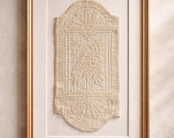 Antikes Filet-Spitzen-Panel - Handgefertigtes Architekturtextil aus Baumwolle, c.1900
