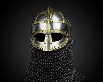 Norman Viking Steel Helmet | Medieval Chainmail Aventail, LARP Reenactment