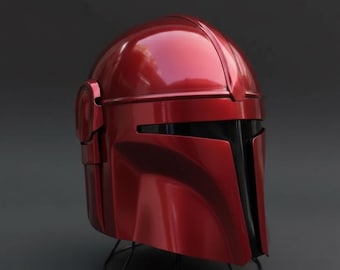 Mandalorian Style Helmet Red Finish | Star Warrior Helmet | Sci-Fi Armor Helmet | Cosplay Helmet | Handmade Collectible