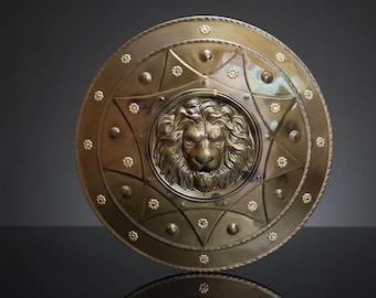 Escudo de león de acero hecho a mano / Armadura medieval espartana, Cosplay LARP