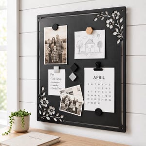 Blommig magnetisk metalltavla, väggmonterad magnetdisplay, familjefotoorganisatör, anteckningstavla, kökskommandocentral, hemmakontorsinredning
