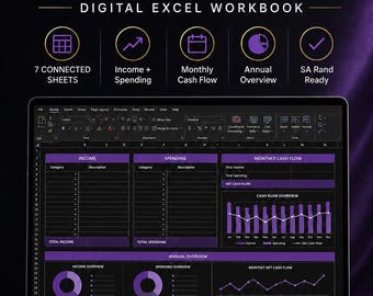 Cash Flow Spreadsheet Excel | SA Rand Income & Expense Tracker | Monthly Annual Budget Planner