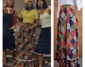 Vintage 1970 39 s Sears Jr. Bazaar Paisley Patchwork Print Prairie Boho Hippie Peasant High Waisted Maxi Skirt Size M 28W