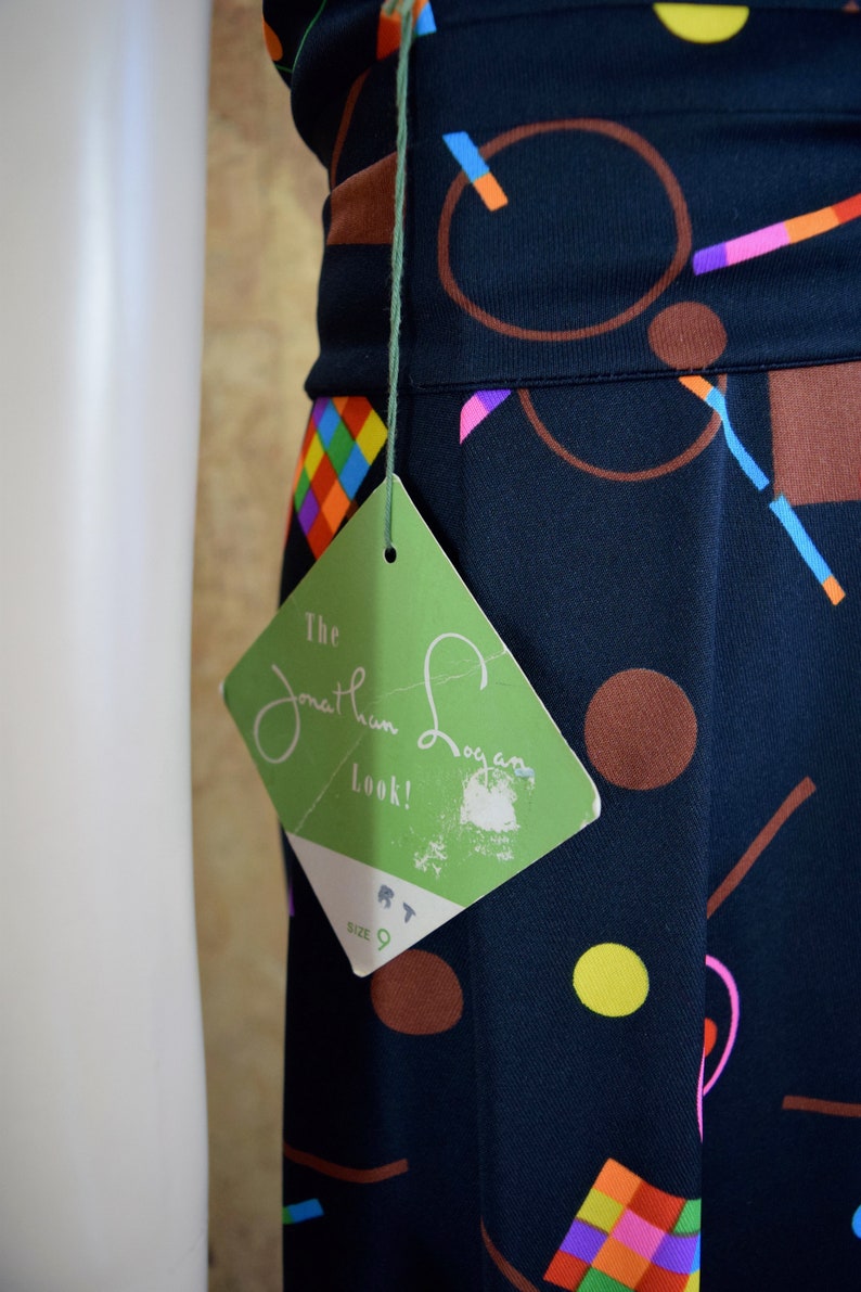 Never Worn NWT Vintage 1970/'s Jonathan Logan Women/'s Rainbow Neon Psychedelic Halter Disco Op Art Maxi Wrap Style Dress Size S 9