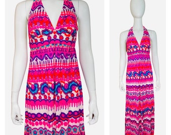 Vintage 1960’s High Tide California Neon Flower Psychedelic Beach Festival Hippie Boho Maxi Cover Up Sundress Size M