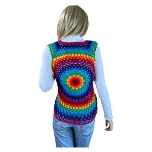 Vintage Women's Handmade Rainbow Crocheted Laced Hippie Vest Size XS / S image 2