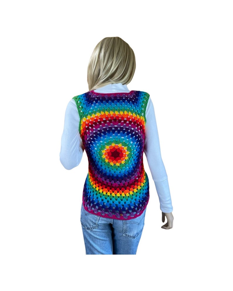 Vintage Women's Handmade Rainbow Crocheted Laced Hippie Vest Size XS / S image 2