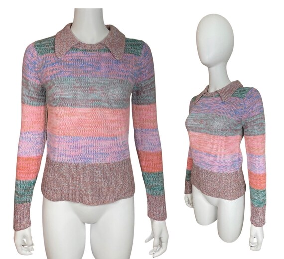 Vintage 1970's Women’s Multi-colored Pastel Space… - image 1