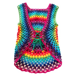 Vintage Women's Handmade Rainbow Crocheted Laced Hippie Vest Size XS / S image 8