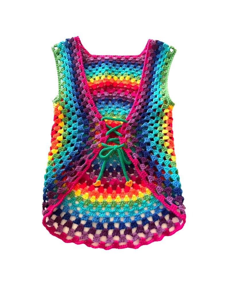 Vintage Women's Handmade Rainbow Crocheted Laced Hippie Vest Size XS / S image 8