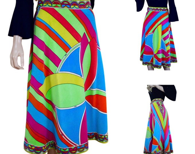 Featured listing image: Vintage 1960's | 70's EMILIO PUCCI Psychedelic Mod Hippie Velvet COUTURE Skirt Size 14 M 28W