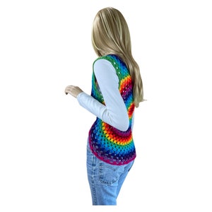 Vintage Women's Handmade Rainbow Crocheted Laced Hippie Vest Size XS / S image 9