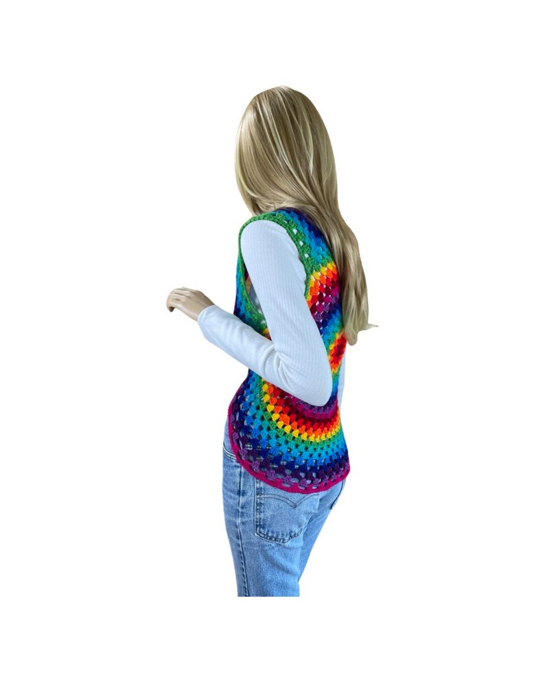 Vintage Women's Handmade Rainbow Crocheted Laced Hippie Vest Size XS / S image 9