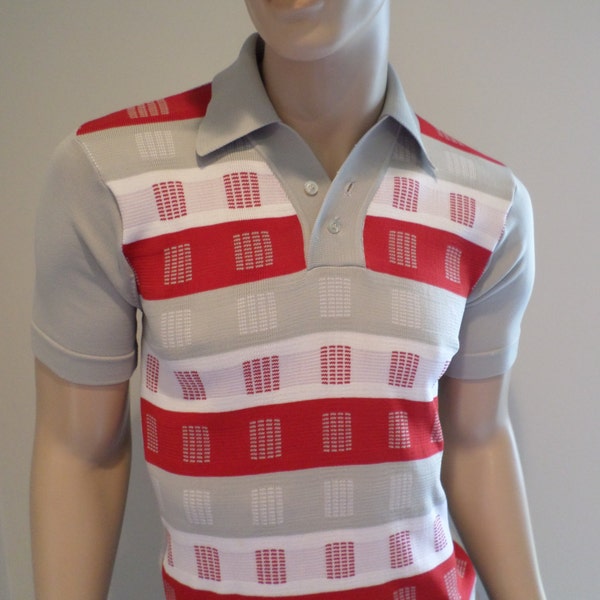 Vintage 1960's 70's Men's HITMAN ReTrO Knit MOD Patterned Shirt HiPPIE HiPsTeR Size S