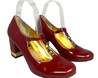 Vintage Steve Madden Red Patent Leather MOD Mary Jane Heels Shoes Size 7