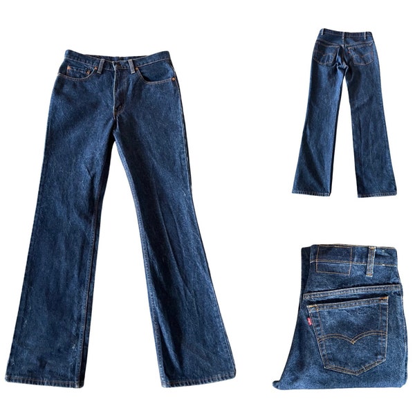 Vintage 1970's | 80’s Levi’s Men’s High Rise Waisted Flared Leg Dark Denim Jeans Size 33 x 34 / Actual Measurement 32 x 33