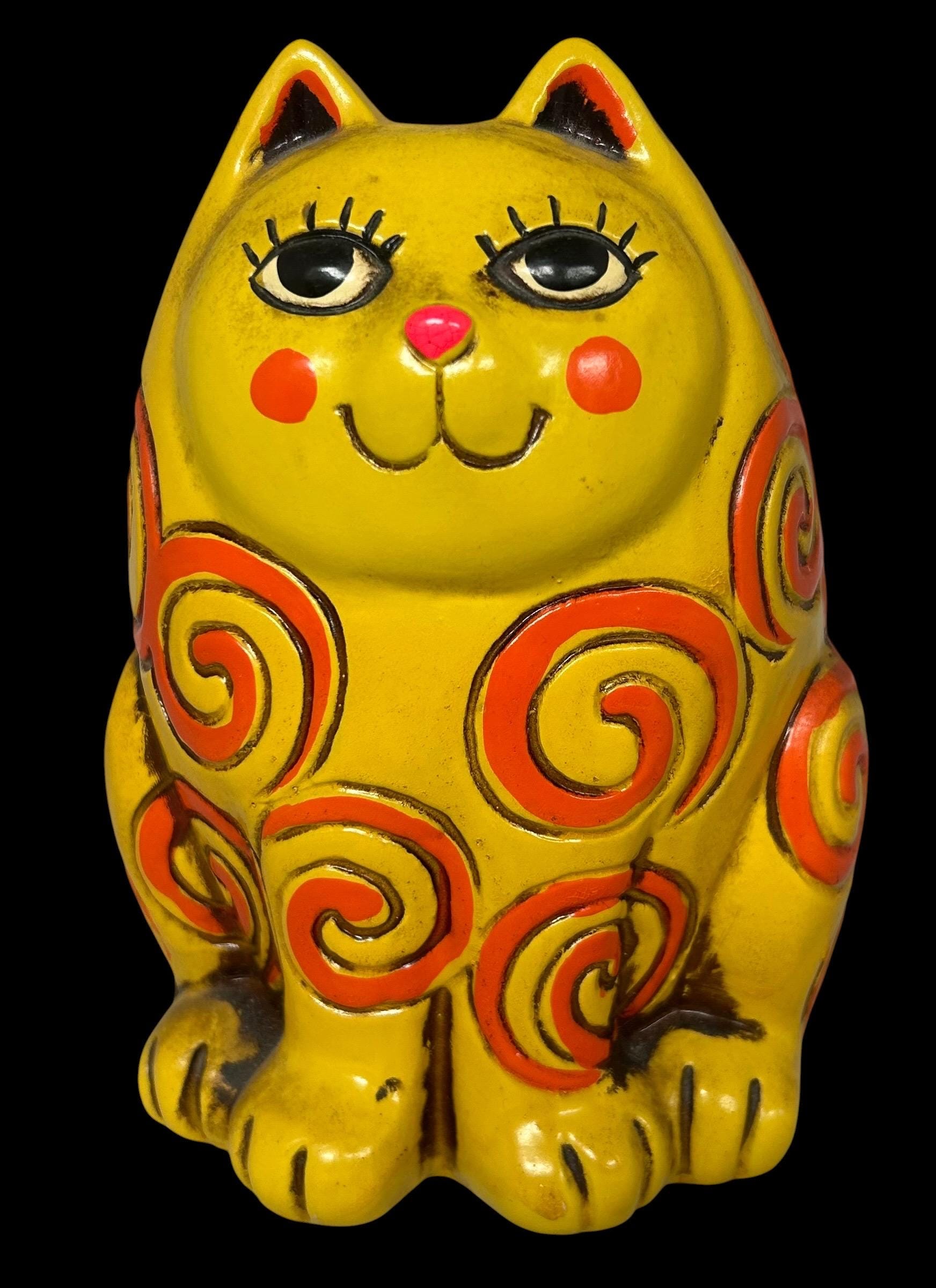 Vintage 1960's PRIDE Creations Psychedelic Cat Chalkware Mid