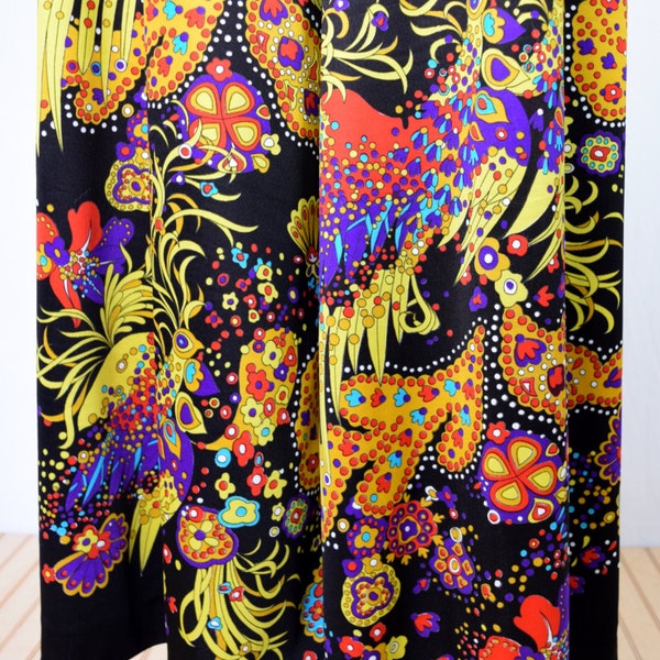 Vintage 1960's Mr. DiNo PsYcHeDeLiC PEACOCK HiPPiE MoD Couture DiScO Palazzo Wide Leg Bell Bottom Pants 14 M L