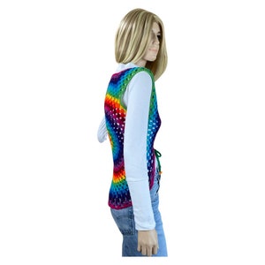 Vintage Women's Handmade Rainbow Crocheted Laced Hippie Vest Size XS / S image 4