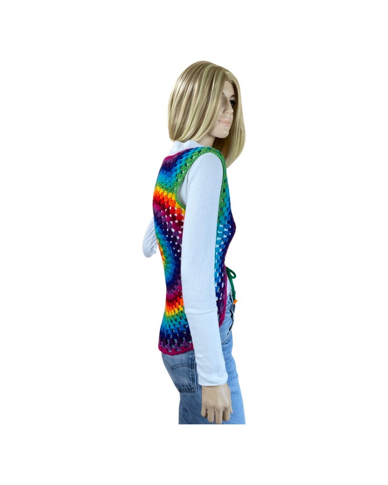 Vintage Women's Handmade Rainbow Crocheted Laced Hippie Vest Size XS / S image 4