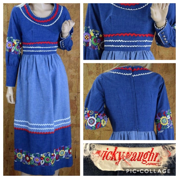 Vintage 1970's Vicky Vaughn Rainbow Flower Embroid