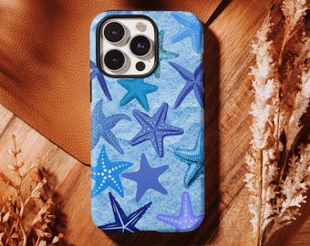 Blue Starfish Phone Case, Coastal Ocean Starfish Pattern Summer Beach Cover iphone 17 16 15 14 13 12 11 Pro Max,Samsung S26 S25 S24 Ultra