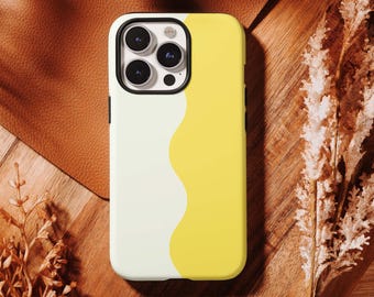 Gelbe Welle Handyhülle, Minimale Creme iPhone Hülle, Weiche Pastellfarbe Block Cover iPhone 17 16 15 14 13 12, Samsung S26 S25 S24 Ultra