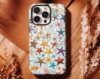 Custodia per telefono con stelle marine colorate, oceano, spiaggia, mare, estate, resistente, per iPhone 17 16 15 14 13 12 11 Pro Max, Samsung S26 S25 S24 Ultra