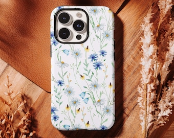 Custodia per telefono con fiori selvatici, cover botanica floreale, custodia per telefono da donna, regalo per lei, iPhone 17 16 15 14 13 12 11 Pro Max, Samsung S26 S25 S24 Ultra