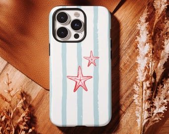 Starfish Phone Case,Blue Striped Beach iPhone Case,Coastal Sea Star Cover For iphone 17 16 15 14 13 12 11 Pro Max,Samsung S26 S25 S24 Ultra