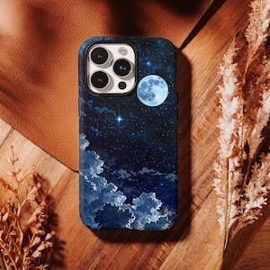 Moon Star Phone Case, Night Sky iPhone Cover, Cloud Case,Dreamy Space Lover Gift iPhone 17 16 15 14 13 12 Pro Max, Samsung S26 S25 S24 Ultra