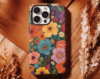 Lussuosa custodia con fiori botanici, arte floreale verde scuro, giardino cottagecore stravagante per iPhone 17 16 15 14 13 12 11 Pro Max, Samsung S26 S25 S24 Ultra